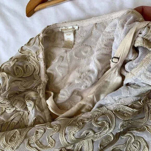 Sundance Soutache Dress Tan Cream Size XS Petite Lace Ribbon Wedding Guest Party - Picture 10 of 16